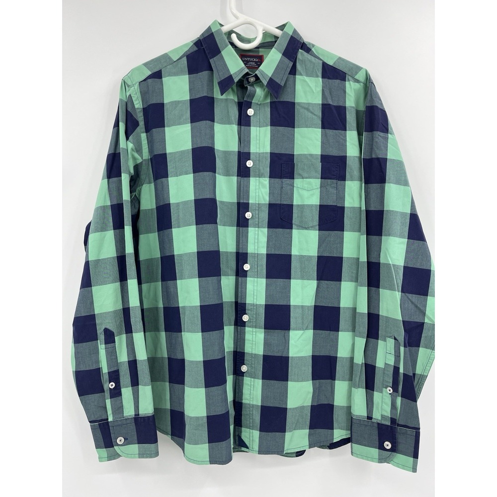 Untuckit Shirt Green Blue Buffalo Check Plaid Long Sleeve Button Up Size Large